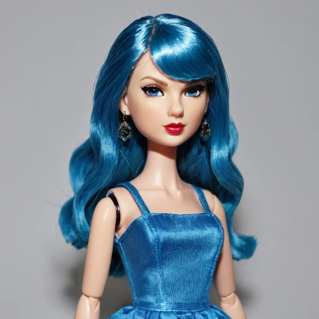 Prompt: Taylor Swift doll with blue hair.