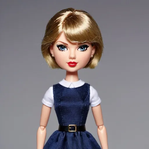 Prompt: Taylor Swift doll with pixie hair cut 