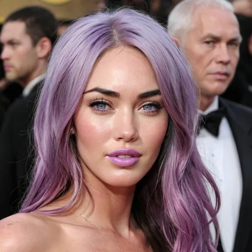 Prompt: Megan Fox with light purple hair