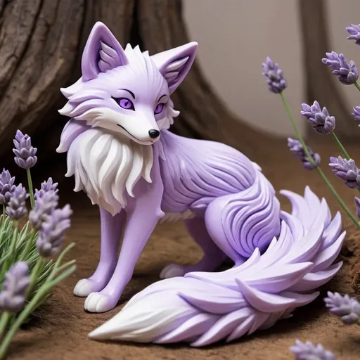 Prompt: Lavender colored nine tailed fox