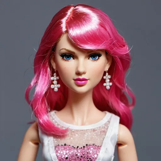 Prompt: Taylor Swift doll with pink hair