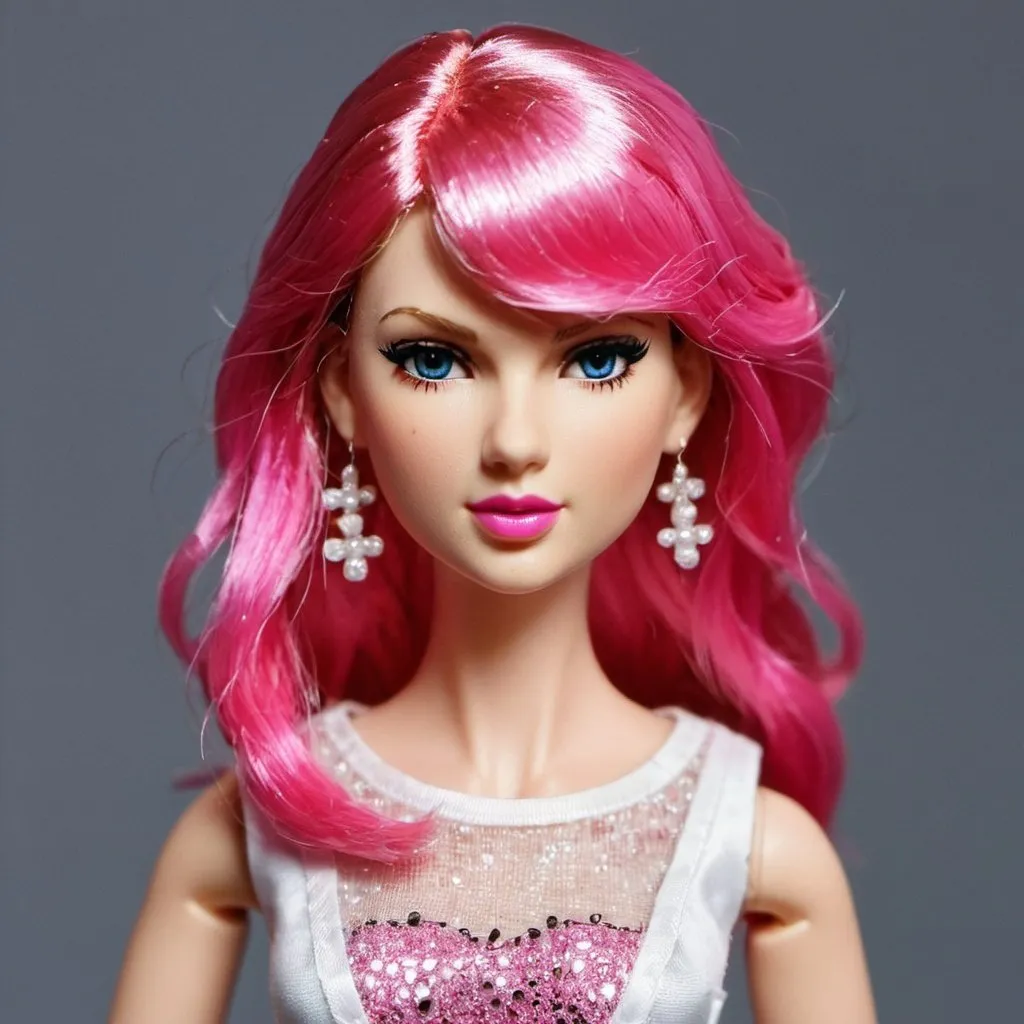 Prompt: Taylor Swift doll with pink hair