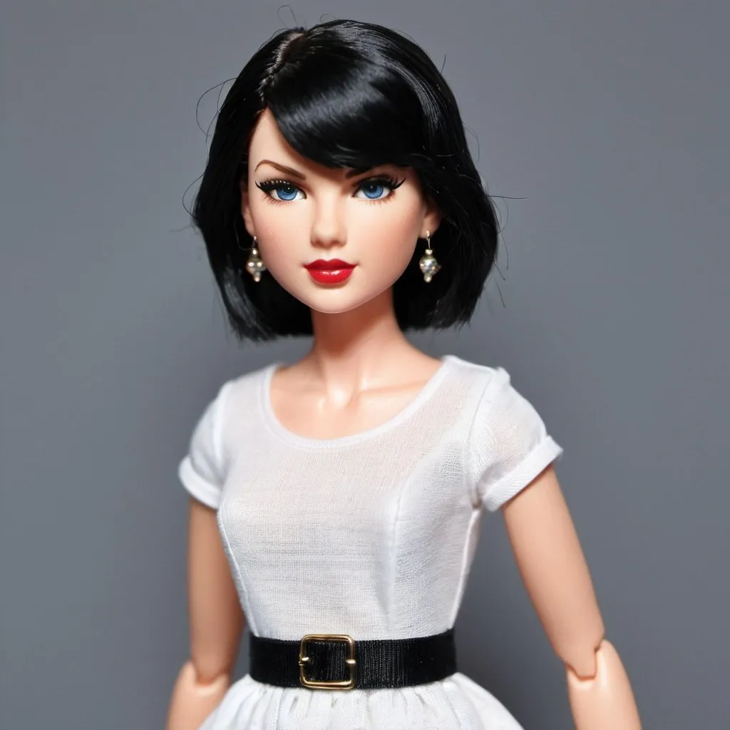 Prompt: Taylor Swift doll with short black hair 