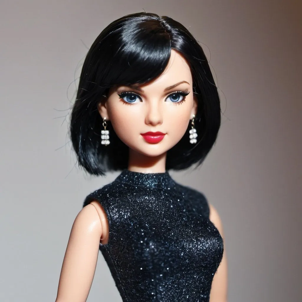 Prompt: Taylor Swift doll with short black hair 