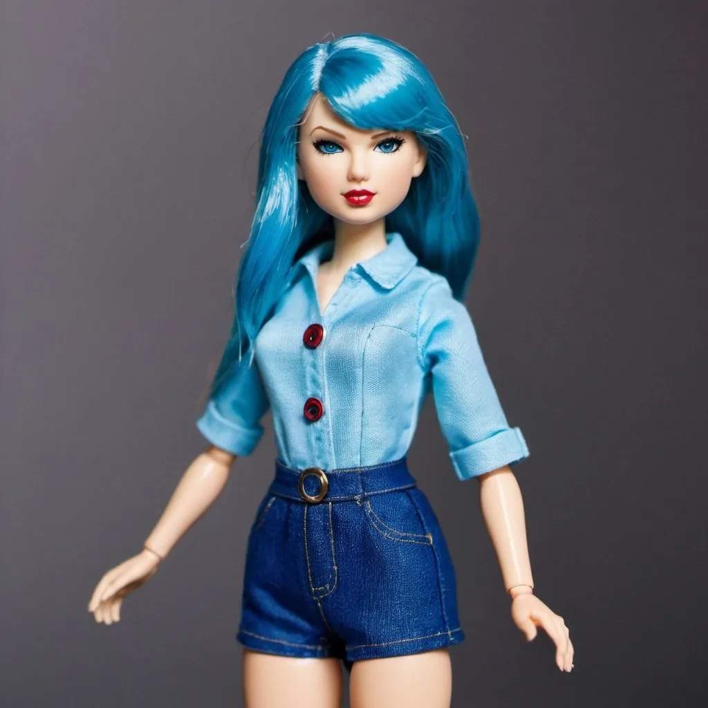 Prompt: Taylor Swift doll with blue hair.