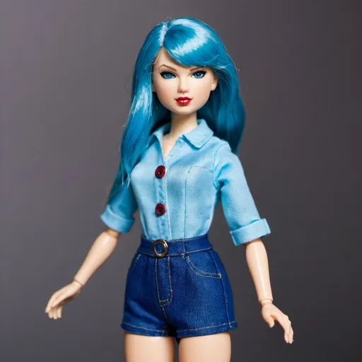 Prompt: Taylor Swift doll with blue hair.