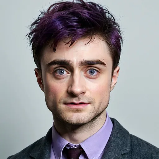Prompt: Daniel Radcliffe with purple hair