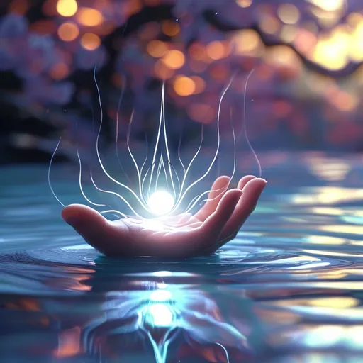 Prompt: (Reiki online concept), serene atmosphere, ethereal light, calming energy flow, tranquil colors, soft pastels, harmony depicted through subtle waves, virtual connection, peaceful background scenery, gentle hand gestures, meditative vibe, holistic wellness, engaging imagery that evokes relaxation, ultra-detailed, high-quality.