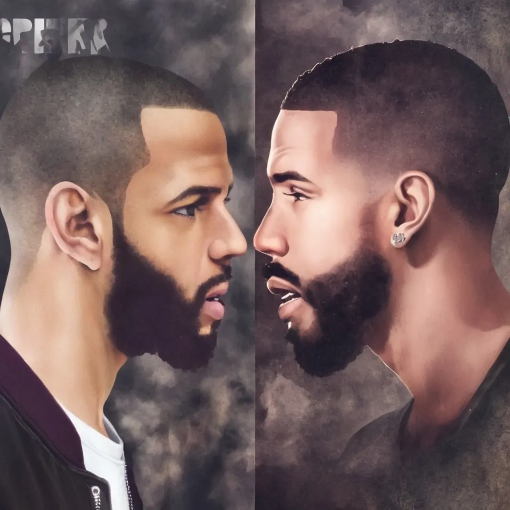Prompt: Create an image that looks like Kendrick Lamar facing drake