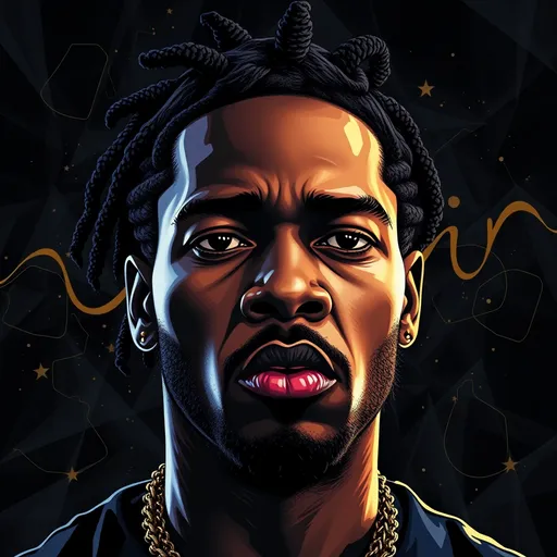 Prompt: Create an image that looks like Kendrick Lamar facing drake