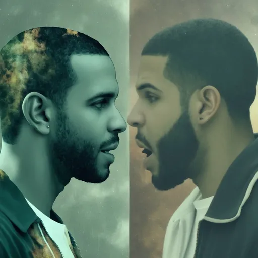 Prompt: Create an image that looks like Kendrick Lamar facing drake