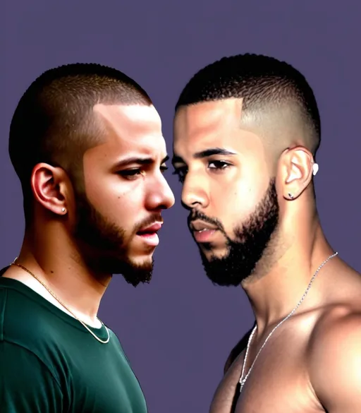 Prompt: Create an image that looks like Kendrick Lamar facing drake