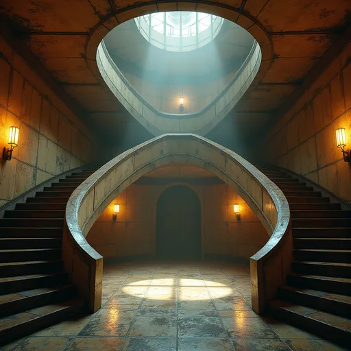 Prompt: An abandoned underground subway lobby that was originally created in the art deco style. it has a large square space that is at the bottom of a large stairway coming from the surface which has a landing like an art deco balcony where there becomes two separate rounded stair cases that comes from each side of the landing  the two staircases are curved. At the bottom of the staircases is a large two story square opening with the second level being a wide balcony that overlooks the first floor.  Make the space much larger. Zoom out to show a very large space with many unique art deco style influences in the architecture. The stairs need to be more curved and the view from a higher perspective. Add art deco influences everywhere rectory the space while keeping the art deco aesthetic and create a nightclub. The club will be a venue for electronic music add a large glass discoball. Make a darker club atmosphere and use a lot of audio and video components. Add laser lighting. Make this a dance club for techno music. Add a bar in the art deco style, large music speakers hanging from the ceiling. Add a large DJ booth that is on a raised podium.  Make the scene darker but add night life stage lighting.add a dance floor with many people dancing facing the DJ booth and led video screens. Add large music speakers and a dj. Darken the natural lighting and replace it with colored laser lighting effects. 