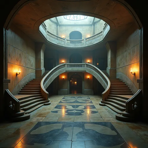 Prompt: An abandoned underground subway lobby that was originally created in the art deco style. it has a large square space that is at the bottom of a large stairway coming from the surface which has a landing like an art deco balcony where there becomes two separate rounded stair cases that comes from each side of the landing  the two staircases are curved. At the bottom of the staircases is a large two story square opening with the second level being a wide balcony that overlooks the first floor.  Make the space much larger. Zoom out to show a very large space with many unique art deco style influences in the architecture. The stairs need to be more curved and the view from a higher perspective. Add art deco influences everywhere rectory the space while keeping the art deco aesthetic and create a nightclub. The club will be a venue for electronic music add a large glass discoball. Make a darker club atmosphere and use a lot of audio and video components. Add laser lighting. Make this a dance club for techno music. Add a bar in the art deco style, large music speakers hanging from the ceiling. Add a large DJ booth that is on a raised podium.  Make the scene darker but add night life stage lighting.add a dance floor with many people dancing facing the DJ booth and led video screens. Add large music speakers and a dj. Darken the natural lighting and replace it with colored laser lighting effects. Many colorful lights coming from the disco ball