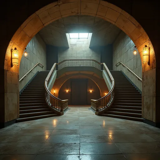 Prompt: An abandoned underground subway lobby that was originally created in the art deco style. it has a large square space that is at the bottom of a large stairway coming from the surface which has a landing like an art deco balcony where there becomes two separate rounded stair cases that comes from each side of the landing  the two staircases are curved. At the bottom of the staircases is a large two story square opening with the second level being a wide balcony that overlooks the first floor.  Make the space much larger. Zoom out to show a very large space with many unique art deco style influences in the architecture. The stairs need to be more curved and the view from a higher perspective. Add art deco influences everywhere rectory the space while keeping the art deco aesthetic and create a nightclub. The club will be a venue for electronic music add a large glass discoball. Make a darker club atmosphere and use a lot of audio and video components. Add laser lighting. Make this a dance club for techno music. Add a bar in the art deco style, large music speakers hanging from the ceiling. Add a large DJ booth that is on a raised podium.  Make the scene darker but add night life stage lighting.add a dance floor with many people dancing facing the DJ booth and led video screens. Add large music speakers and a dj. Darken the natural lighting and replace it with colored laser lighting effects. Many colorful lights coming from the disco ball. Repurpose this space to become a dance club. Have many different colors of laser lights reflecting from the disconall. Make the space extremely dim lit with the only light coming from the disco ball. Turn off all the lights making the space very dark. Almost completely dark