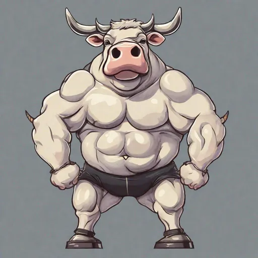 Prompt: a cow body builder