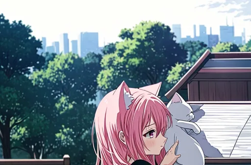 Prompt: anime, girl, detailed, pink hair, shy, cat ears, very detailed