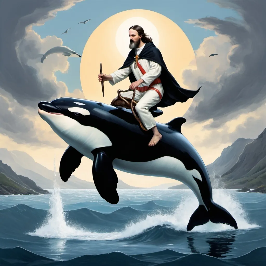 Prompt: saint david riding an orca
