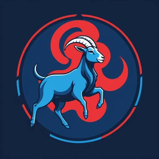 Prompt: football club logo with a prancing goat on it, blue and red dominant colour, minimalist art style
