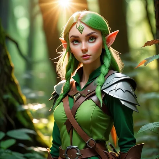 Prompt: Elf ranger in a mystical forest around sunlight