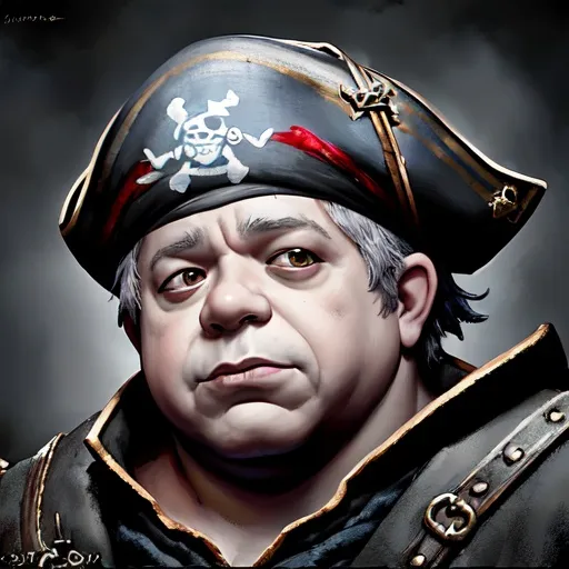 A digital portrait of a overweight Adult male pirate