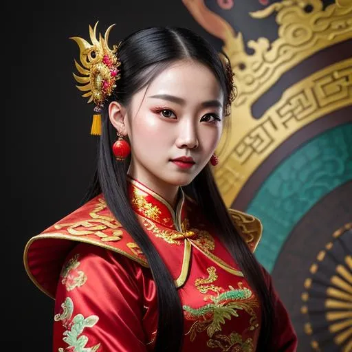 Prompt: Chinese villian, chinese traditional dress, chinese dragon, oil painting, UHD, 8k, Very detailed, very beaitiful girl, cinematic, realistic, photoreal, trending on artstation, sharp focus, studio photo, intricate details