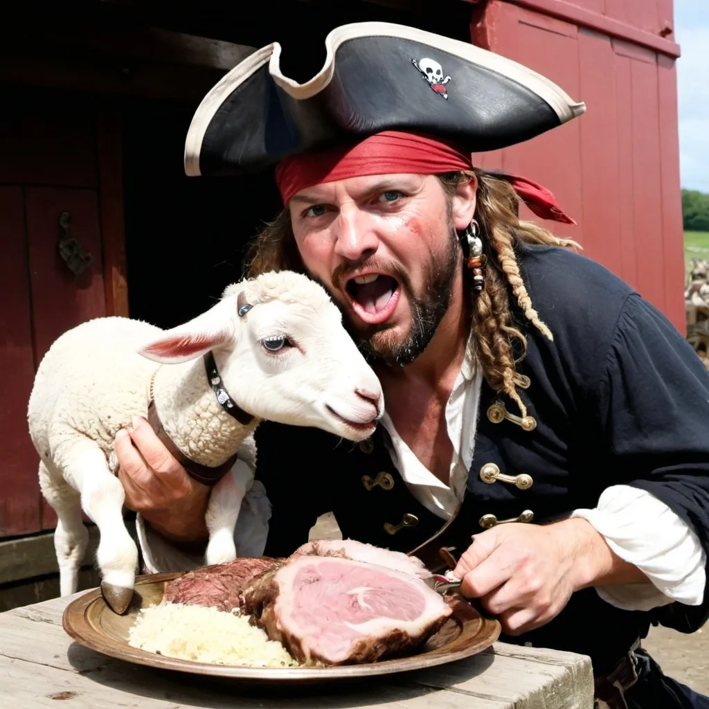 Prompt: pirate eating a lamb