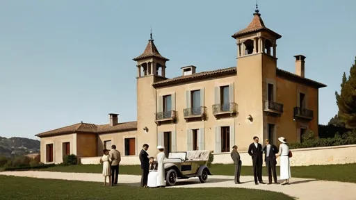 Prompt: a catalan rich family talking in an elegant room of a rich house in the catalan countryside, in 1926