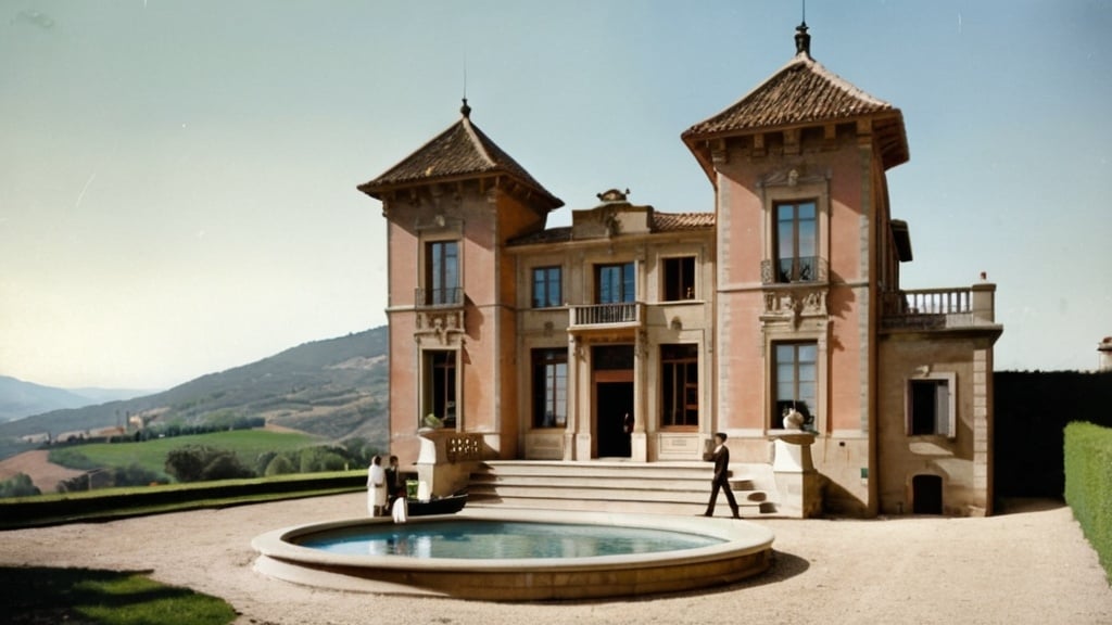 Prompt: a catalan rich family talking inside an elegant room of a rich house in the catalan countryside, in 1926