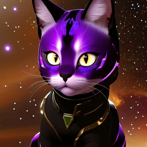 Prompt: cosmic purple cat, not too realistic, more catoon-like