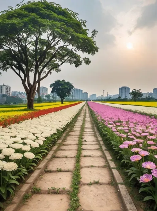 Prompt:  field with flowers and path
Sky
 Hanoi 