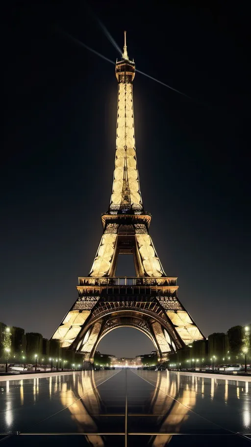 Prompt: Eiffel Tower at night with opaque glass white lighted fashion runway