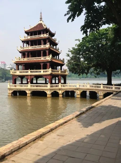 Prompt: River shore in Hanoi pagode