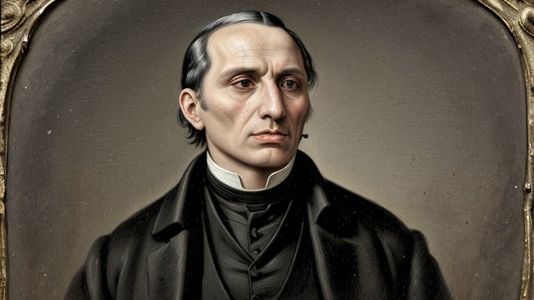 Prompt: A portrait of the Catholic Saint, Joseph Cafasso (15 January 1811 – 23 June 1860), known as the "Priest of the Gallows" due to his extensive work with those prisoners who were condemned to death.