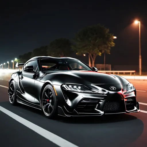 Prompt: Toyota Supra black colour in night 