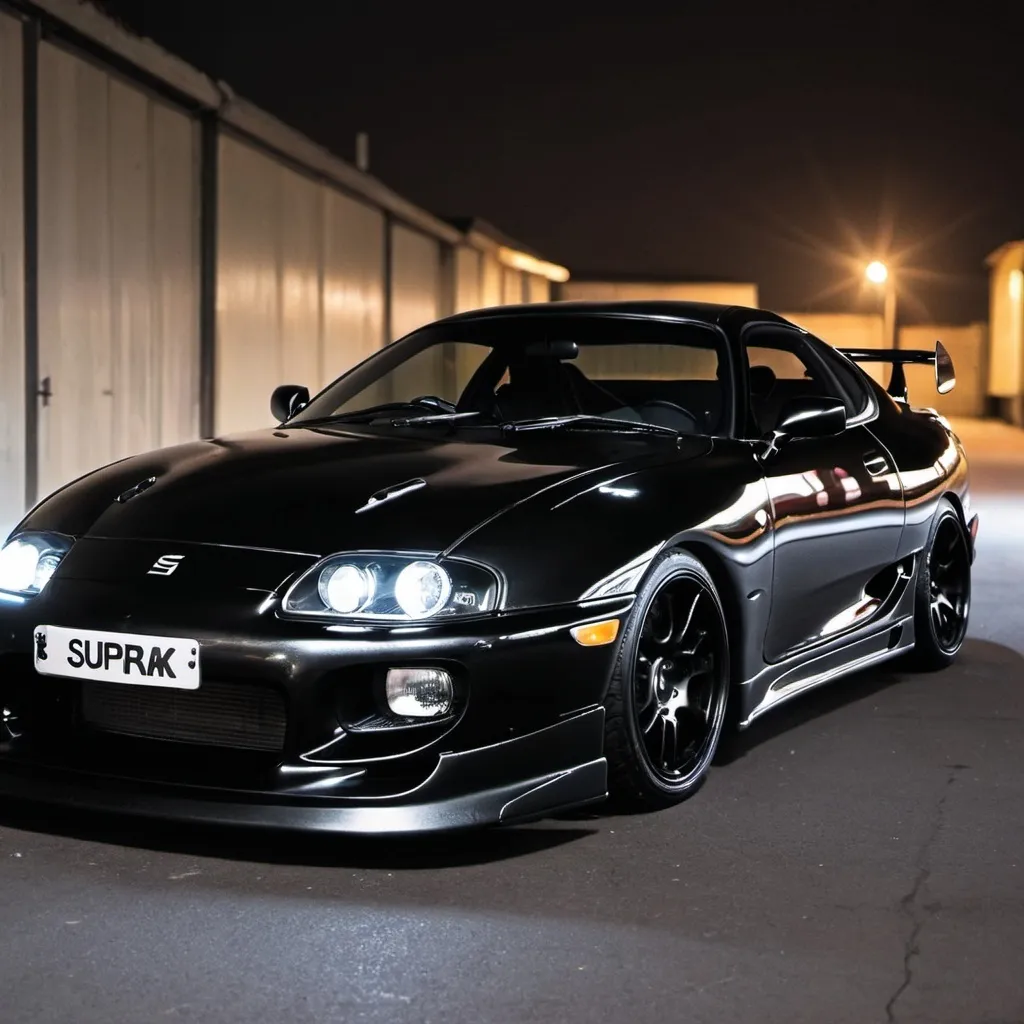 Prompt: Supra Mk4 Black colour in night cyber phunck