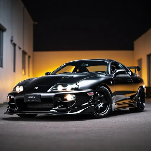 Prompt: Supra Mk4 Black colour in night cyber phunck