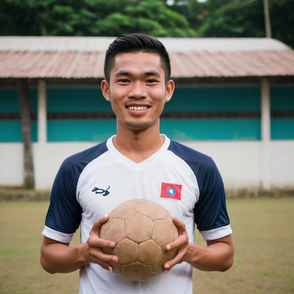 Prompt: Portrait of a thai man age 25 who plays football with dedication and fun.