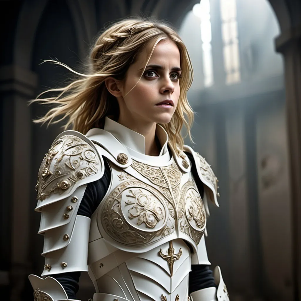 Prompt: (((emma watson))), photo of ultra detailed portrait of Sarah Michelle Gellar  in white holy armor,  high quality cell shaded illustration in post apocalyptic style ((full body)), dynamic pose, perfect anatomy, centered, freedom, soul, blonde long hair, approach to perfection, cell shading, 4k , cinematic dramatic atmosphere, global illumination, detailed and intricate environment, , cinematic lighting, 