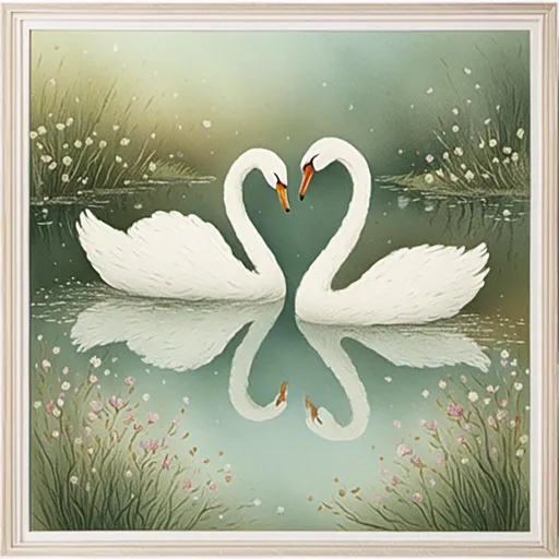 Prompt: <mymodel>
colourful swan in a mirror reflection.