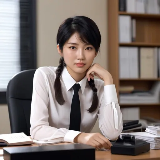 Prompt: 007 movie setting.  in an old smokey office.
(((20 years old  soft heavenly beautiful asian girl as secretary in a office ))), boyish hair, small nose, small delicate lips, white blouse, black pensil tight skirt, short dark hair, flush cheeks, grossy lips.

warm smile, bright eyes, in love, happy.


 high quality, soft expression, dynamic lighting,   digital illustration, vibrant colors, 
, in love, perfect anatomy, highly detailed,((photorealistic)), ((hyperrealistic))

 (((full body))) 

128k resolution. 

 Zeiss Sonnar F 150mm f/2.8
 in the style of Paul Barson

