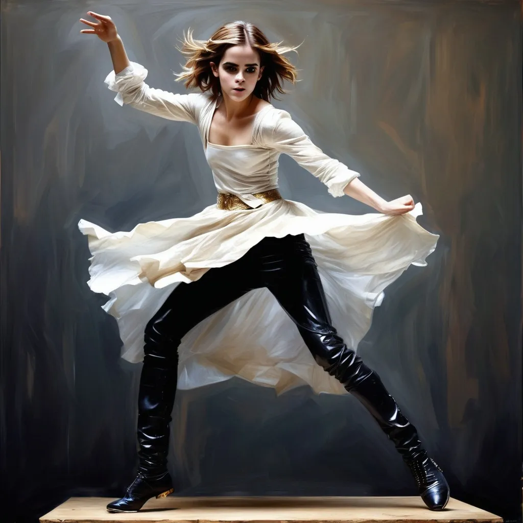 Prompt: (Elevated art piece of Emma Watson), ( dancing),  michael jackson style,