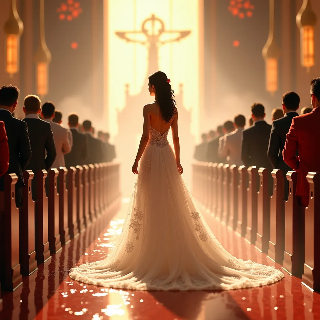 Prompt: splash art, hyper detailed, ultra realistic, highly detailed, surreal heavy mist, AI defined exquisitely beautiful, totally ultra realistic young adult taiwan, high heels, gorgeously detailed facial features,  perfect body proportions, ultra pale, ultra glamorous bride, walking.

In a royal church with king,  Priest over the ceremony.

Perfect studio lighting, perfect shading, impeccable contrast, HDR, UHD, high res, 64k, cinematic lighting, special effects, hd octaneArtgerm, WLOP, dynamic studio quality lighting hyper-detailed, intricately detailed, Splash art, trending on Artstation, triadic colors, Unreal Engine 5 volumetric lighting, unreal engine, octane render.