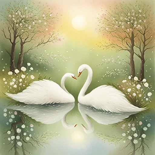 Prompt: <mymodel>
colourful swan in a mirror reflection.