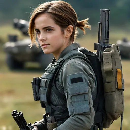 Prompt: edge of tomorrow movie setting. 
(((  15 years old emma watson in tight fit  combat support ))),  


 high quality, soft expression, dynamic lighting,   digital illustration, vibrant colors, 
, in love, perfect anatomy, highly detailed,((photorealistic)), ((hyperrealistic))

 (((full body))) 

128k resolution. 

 Zeiss Sonnar F 150mm f/2.8
 in the style of Paul Barson

