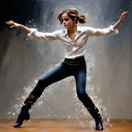 Prompt: (Elevated art piece of Emma Watson), ( dancing),  michael jackson style,