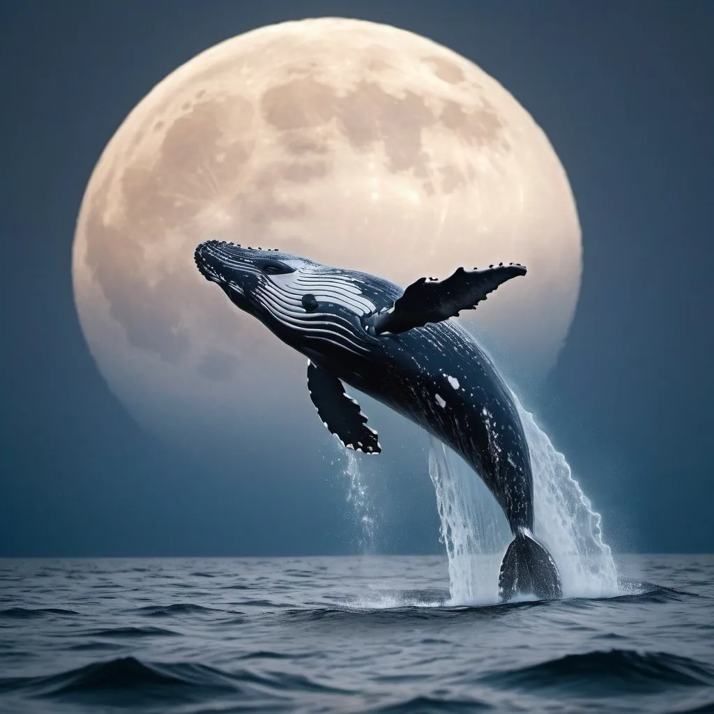 Prompt: Humpback whale flying in the moon in the sky, traditional china  Nagomi art, serenesky, blur water , artful, serene,  tranquil, whale peaceful, 