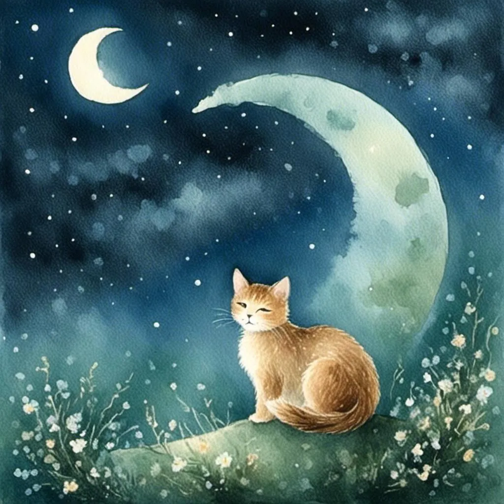 Prompt: <mymodel>  cat sitting on the crescent moon in the night sky, windy, moon light stream