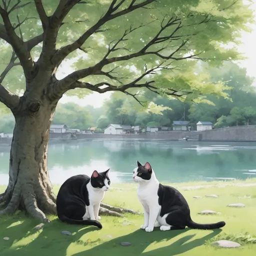 Prompt: nagomi art create cats under a tree