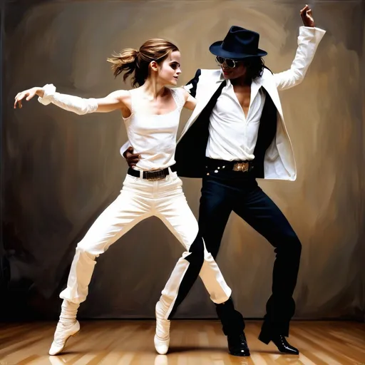 Prompt: (Elevated art piece of Emma Watson), ( dancing),  michael jackson style,